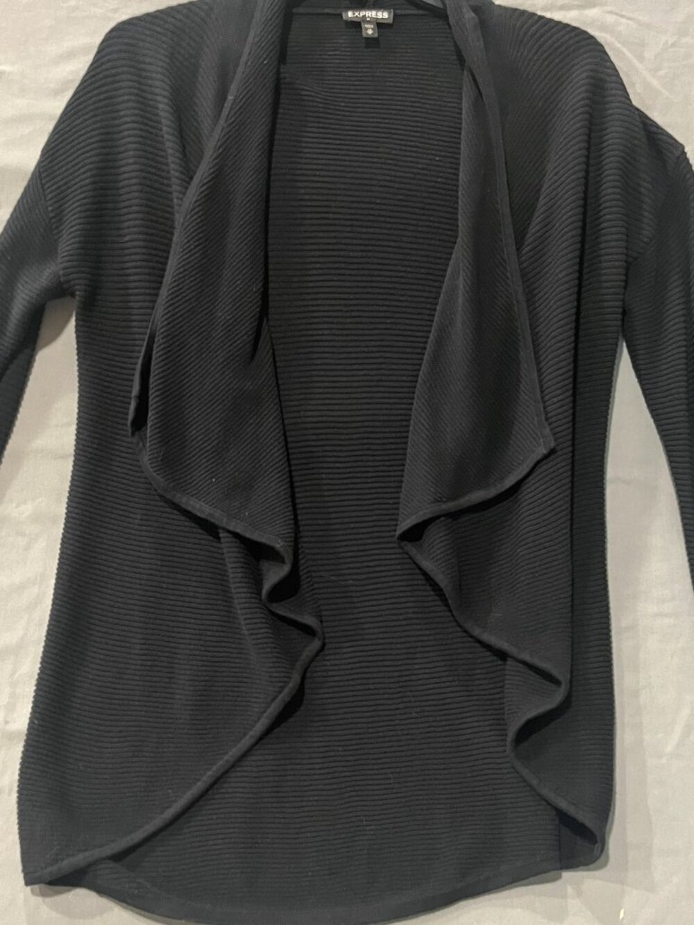 Express Womens XS Cardigan Sweater Black Long Sleeve Open Front Ribbed Knit